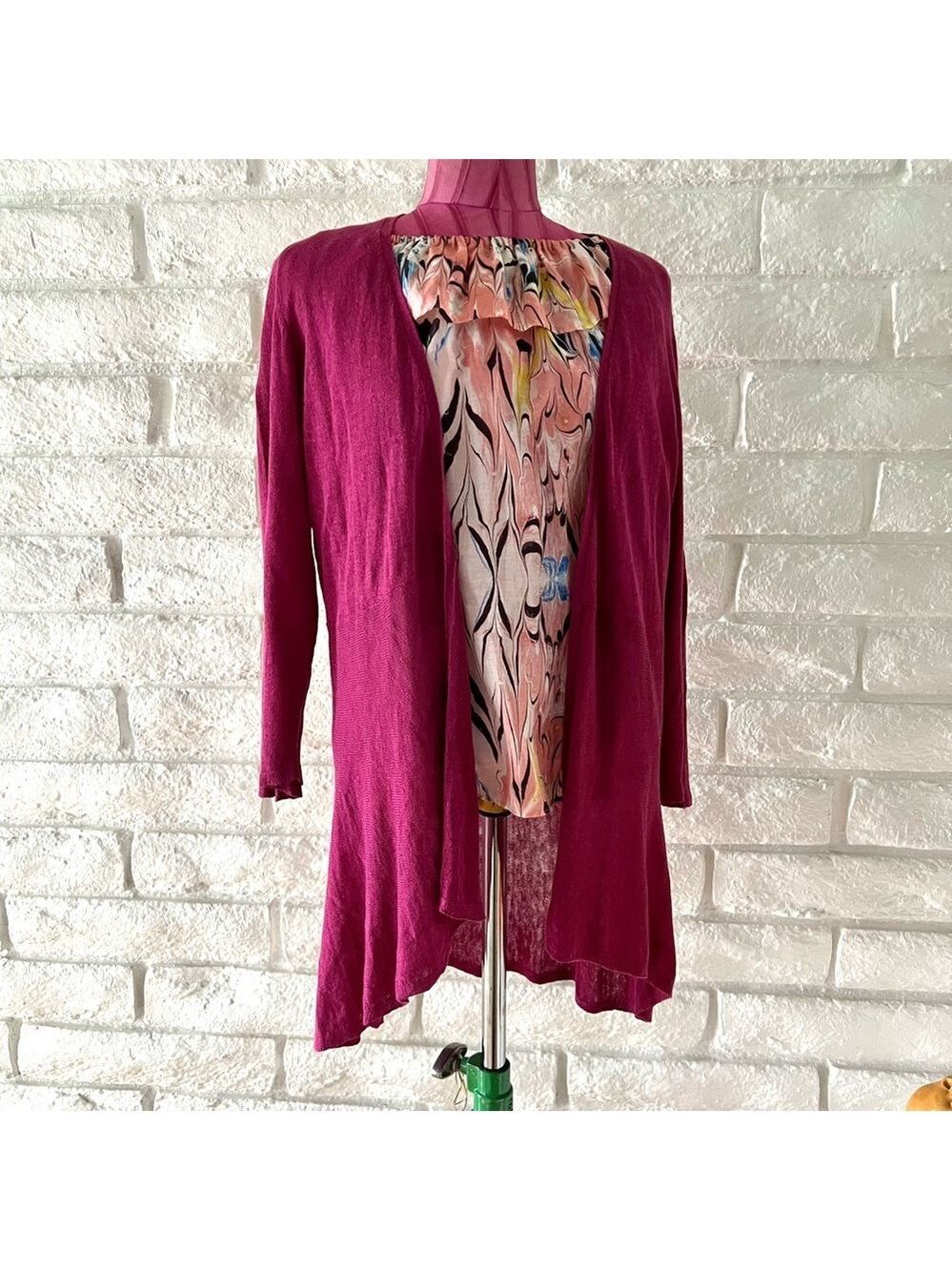 Eileen Fisher Petite Large Knit Open Cardigan Plum